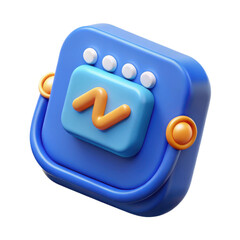 Stylized blue retro device with orange zigzag symbol isolated on transparent background