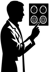 Doctor Radiologist Silhouette Checking Brain CT Scan | Medical Vector