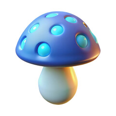 Stylized blue mushroom with glowing spots isolated on transparent background