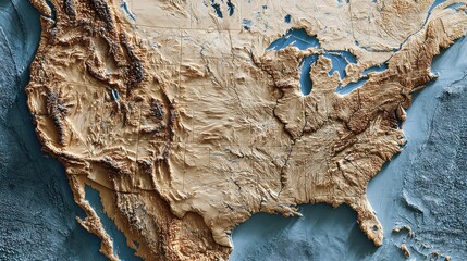 a raised relief map of the united states showcasing its diverse topography and geographical features