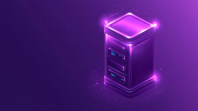 A glowing server with transparent overlay in purple tones