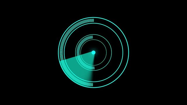 Abstract Hud call Radar screen animation. Signal transmitted sonar radar animated with black background. Radar point to detect enemy position. Glowing cyan color radar animation.