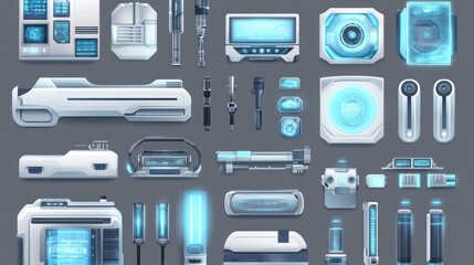 Collection of Futuristic High Tech Equipment with Light Overlays