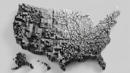 a simple grayscale 3d map of the united states