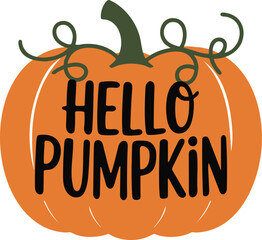 Orange Pumpkin with Hello Pumpkin Text Illustration