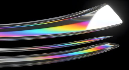 A Dynamic 3D Abstract with Sweeping Curves of Prismatic Light and Color Diffraction Against a Deep Black Void, Showcasing a Sleek, Highly Polished Aesthetic.
