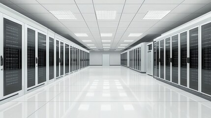 A pristine server room showing data virtualization