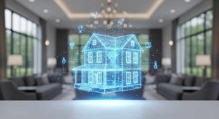 Smart home technology concept with digital interface and futuristic design