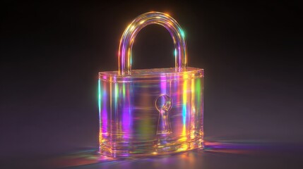 Crystal Padlock Displaying Iridescent Light and Reflections