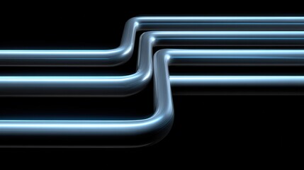 Curved steel pipes with a glossy finish on dark background