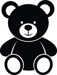 Teddy bear silhouette, cute toy icon, black vector, children’s design, smiling face, minimal art, white background, playful shape, cartoon