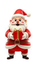 Obraz premium Santa Claus Mascot with Red Gift Box and Golden Bow