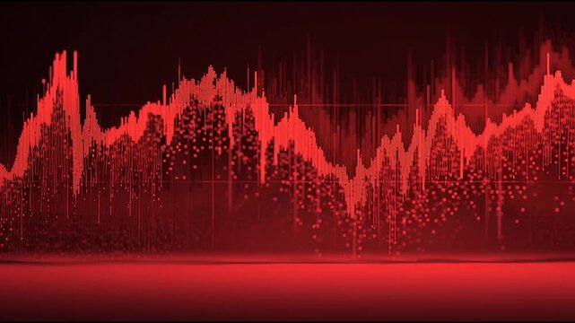 A vibrant red graph depicting fluctuating data trends with peaks and troughs, symbolizing dynamic changes in metrics over time.