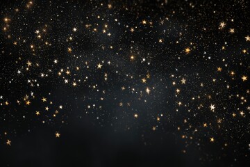Fototapeta premium A mesmerizing black glittery texture serves as a backdrop, scattered with twinkling stars, creating a magical, dreamy atmosphere reminiscent of a starlit night.