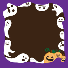 Halloween background with little ghosts and pumpkins