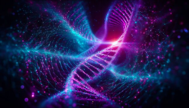 Futuristic DNA Helix Big Data Visualization, Abstract Genetics Science