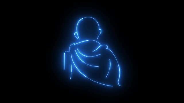 glowing neon old man icon isolated on black background. old man icon animation. neon peace meditation icon. 4k motion video.