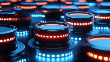 Abstract 3D data visualization with glowing digital elements