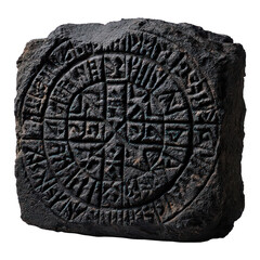 Dark Stone Tablet With Intricate Carvings