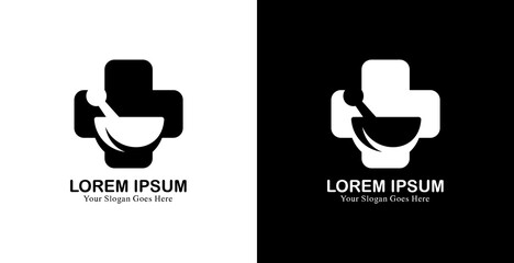 Cross shaped logo design combined with bowl and pestle