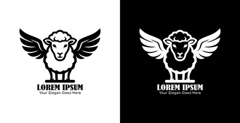 Fototapeta premium Winged lamb logo design with front view