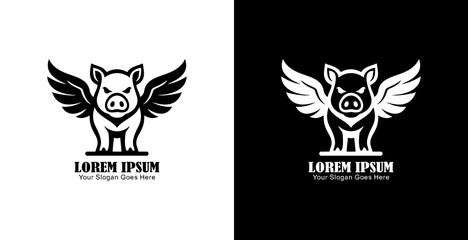 Winged pig logo design with front view