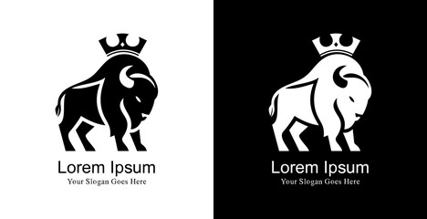 Crowned bison logo design with a simple modern shape