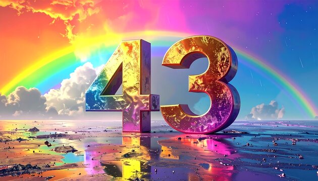 Colorful rainbow landscape with large numbers 43