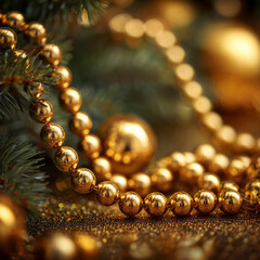 Golden Christmas Garland Beads with Festive Lights 