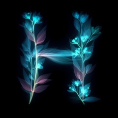 Obraz premium Letter H XRay Botanical Letters Overlays Collection Featuring Transparent Floral Illustrations with Modern Digital XRay Effects for Creative Design and Editorial Use