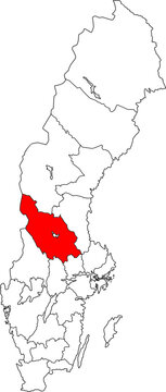 Detailed vector map of Sweden highlighting Dalarna County (Dalarnas l&auml;n), a key administrative region known as the cultural heartland of the country.

