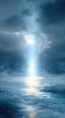 Dramatic Mountain Scenery With Radiant Light Over Water