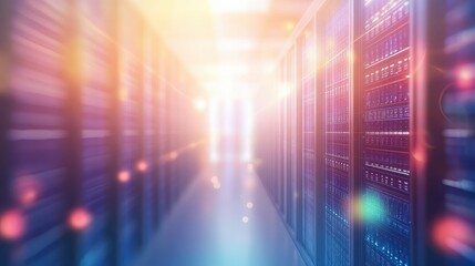 Data Center Corridor Showing Servers and Advanced Technology