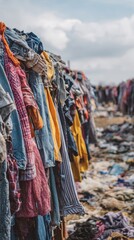 Fototapeta premium Stunning photo of large pile of discarded clothing creates a mountain of textile waste.