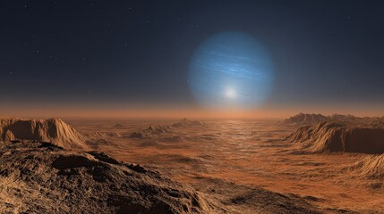 Exoplanet Landscape with Blue Giant Star