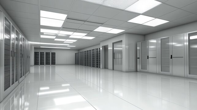 Data center room showing servers and network infrastructure