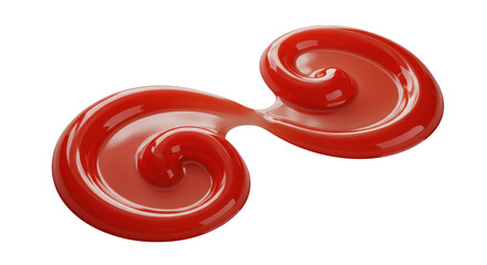 Vibrant scarlet red liquid, high-gloss and viscous, in an S-shaped pattern, ultra-macro, on transparent, wet-look sheen, showcasing fluid dynamics with dramatic studio lighting, concept of scientific