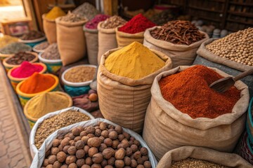 Fototapeta premium Nutmeg in a spice market