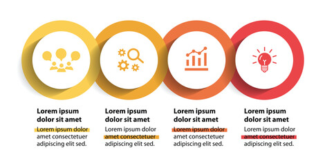 4 steps infographic template with 4 options. Flowchart that can be used for business report, data visualization and presentation. Timeline infographic elements vector illustration.