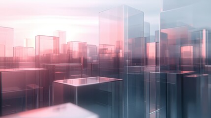 Abstract cityscape showing digital transformation with 3D glass buildings