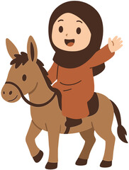 Cute Muslim Girl Cartoon Riding Horse | Islamic Kids Animal Illustration