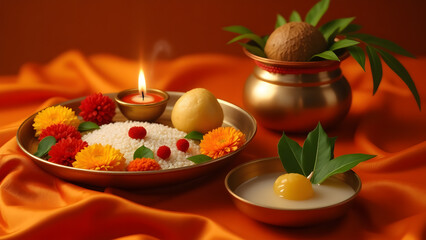 Indian Puja Thali Ceremonial Setup