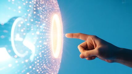Futuristic Interface Connection Hand Touching Glowing Portal Technology Concept