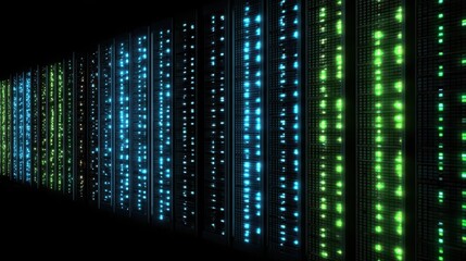 Data Servers with LED Lights in a Modern Data Center