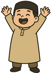 Happy Muslim Boy Cartoon | Cute Islamic Child Illustration