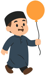Muslim Boy Cartoon Holding Balloon | Islamic Kid Illustration