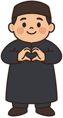 Muslim Boy Cartoon with Heart Hands | Cute Islamic Illustration