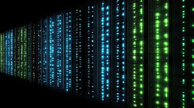 Data Servers with LED Lights in a Modern Data Center