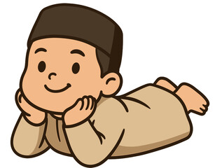 Muslim Boy Lying Down Cartoon | Cute Islamic Child Illustration