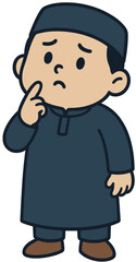 Muslim Kid Cartoon Thinking Pose | Cute Islamic Illustration